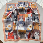 Imitation Silk  Square Scarf Women Animal Cat Printed Fashion Accessories Hairband Foualrd Bandana Neckercheif