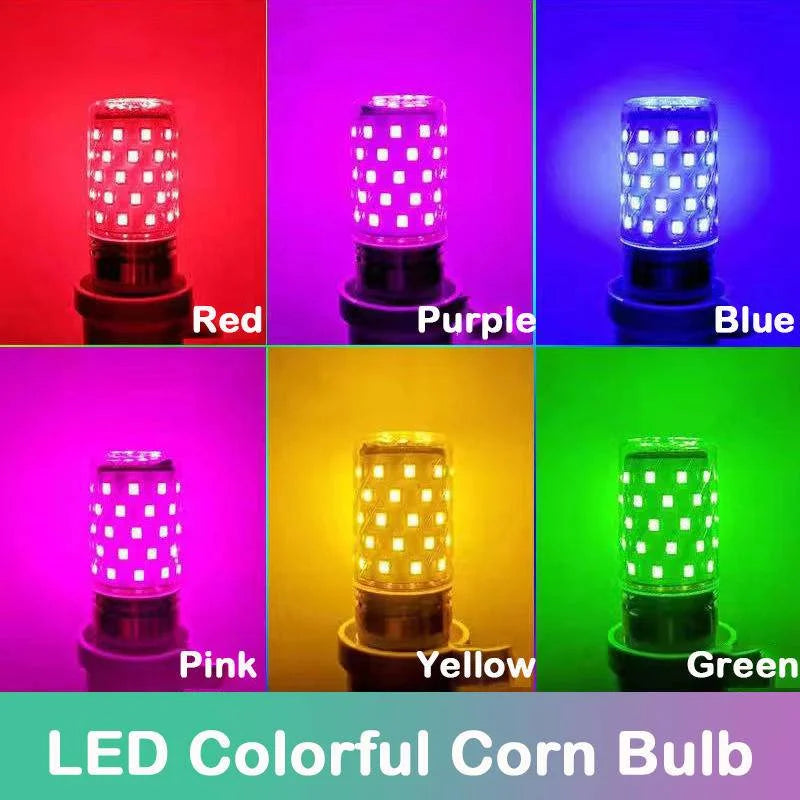 E27 LED Colorful Corn Bulb 12W RGB Pink Red Blue Green Purple Golden 7 Colors AC 220V Decorative Lamp for Chandelier Home Party