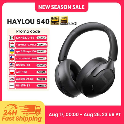 HAYLOU S40 ANC Wireless Headphone 50dB Noise Canceling Hi-Res 3D Spatial Audio Earphone with LDAC Bluetooth 6.0 Over Ear Headset