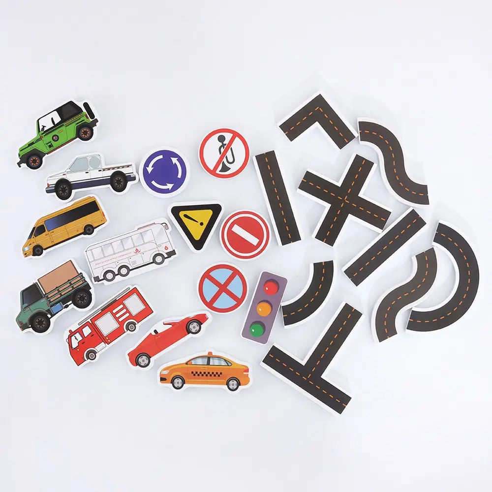 23 Pieces Bath Water Toy Sticky Wall City Traffic Car Road Rail Puzzle Vinyl 14+Y Bath Features