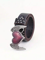 1Pcs Rose essential oil droplet heart-shaped leather belt, rivet decoration, Y2K punk gothic rock hip-hop style，spring，summer