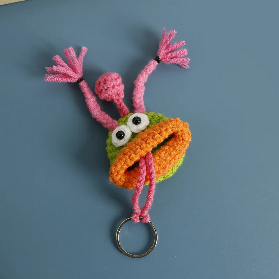 Funny Fruit Sausage Mouth Crochet Keychain Key Holder
