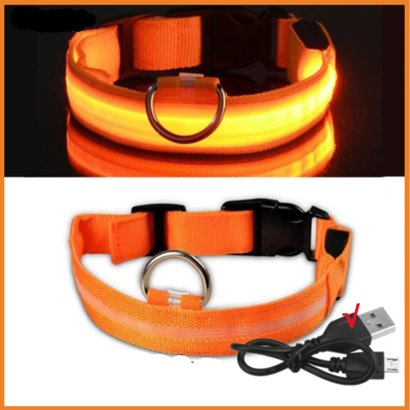 USB Rechargeable Luminous Collar Adjustable Led Glowing Dog Collar for Large Small Dogs Cat Night Light Collar Pet Safety Harnes - WTN Essentials 