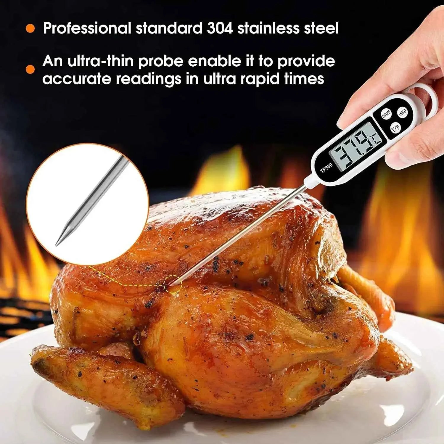 Digital Kitchen Thermometer Instant Read Meat Temperature Probe for Cooking BBQ Food LCD Display