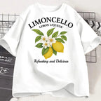 Lemon Letter Print T-shirt Short Sleeve Crew Neck Casual Top for Summer Women Kawaii Streetwear Graphic Tees Vintage Fruit Shirt