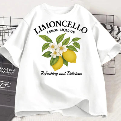 Lemon Letter Print T-shirt Short Sleeve Crew Neck Casual Top for Summer Women Kawaii Streetwear Graphic Tees Vintage Fruit Shirt