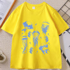 Vintage Jellyfish T-Shirt Summer Ocean Tee Sea Creature Top Beach Lover Gift Men Women Casual Round Neck Printed T Shirt