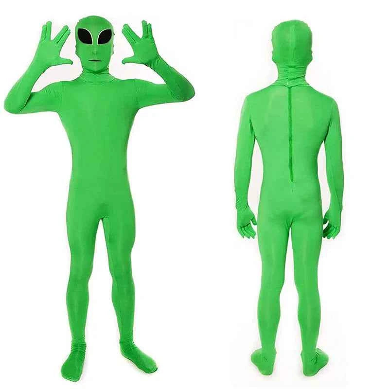 Alien Cosplay Costume – Green Zentai Jumpsuit for Kids & Adults