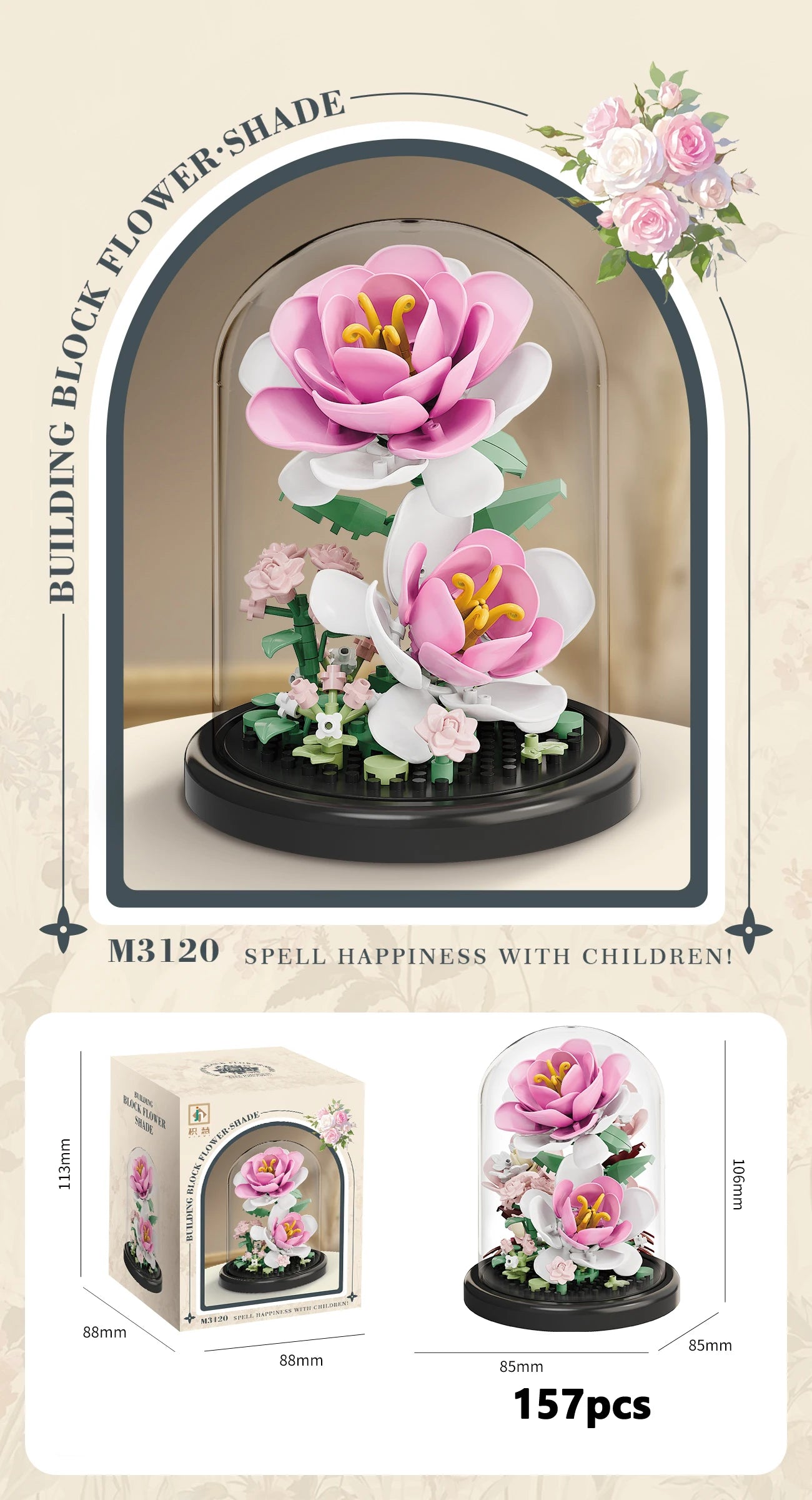 Eternal Flower Bouquet Bonsai Potted Plant Micro Building Blocks Model Home Decoration Puzzle Toys Kids Birthday Christmas Gifts
