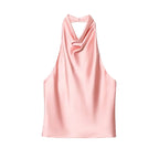 MUJER 2026 Halter Tops for Women Black Satin Backless Top Female Pink Summer Beach Top Woman off Shoulder Camisole Top Women
