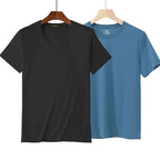 2 Packs Bamboo Fiber Round Neck T-shirts Short Sleeve Classic Tees Sweat-absorbent Gym Man Undershirt Solid Color Tee Black New