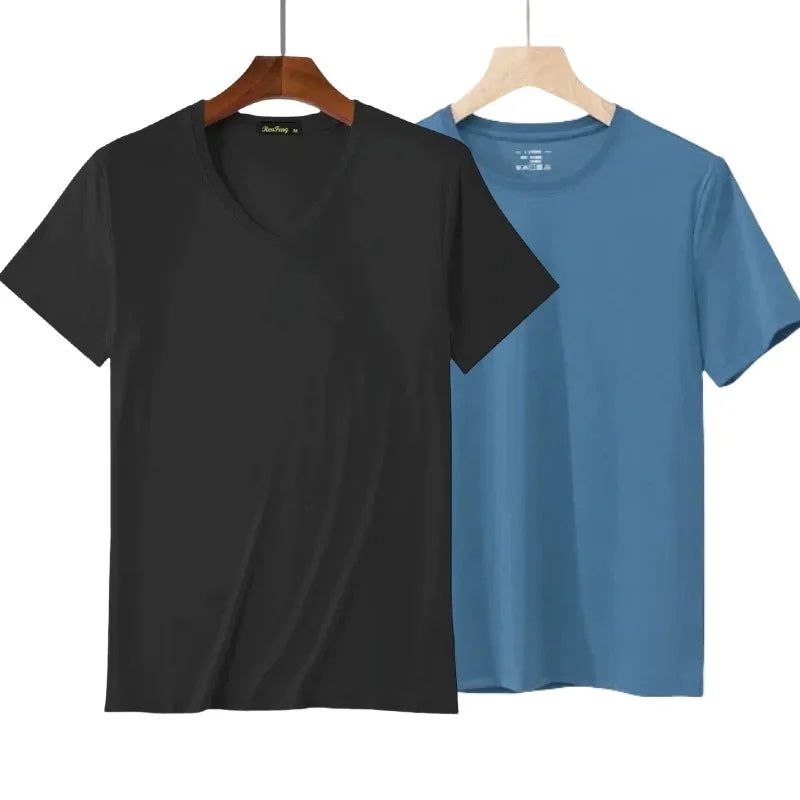 2 Packs Bamboo Fiber Round Neck T-shirts Short Sleeve Classic Tees Sweat-absorbent Gym Man Undershirt Solid Color Tee Black New