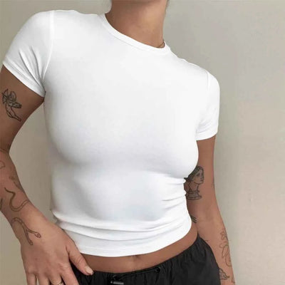 Woman Clothing Short Sleeve T-shirt Slim Fit Tops Female O-Neck Knitted Sheath Tee Shirt Street Wear Sex Sporty 2026 Y2K New2410