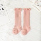Ruffle Kids Knee High Socks Baby Girls Toddlers Long Soft Cotton Sock Lace Flower Children School Uniform Socks For 0-8 Years