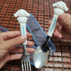 New Kuromi Hello Kitty Cinnamoroll Spoon Fork 2 Pcs Set Stainless Steel Cartoon Cute Kid Tableware Kitchen Supplies Gift