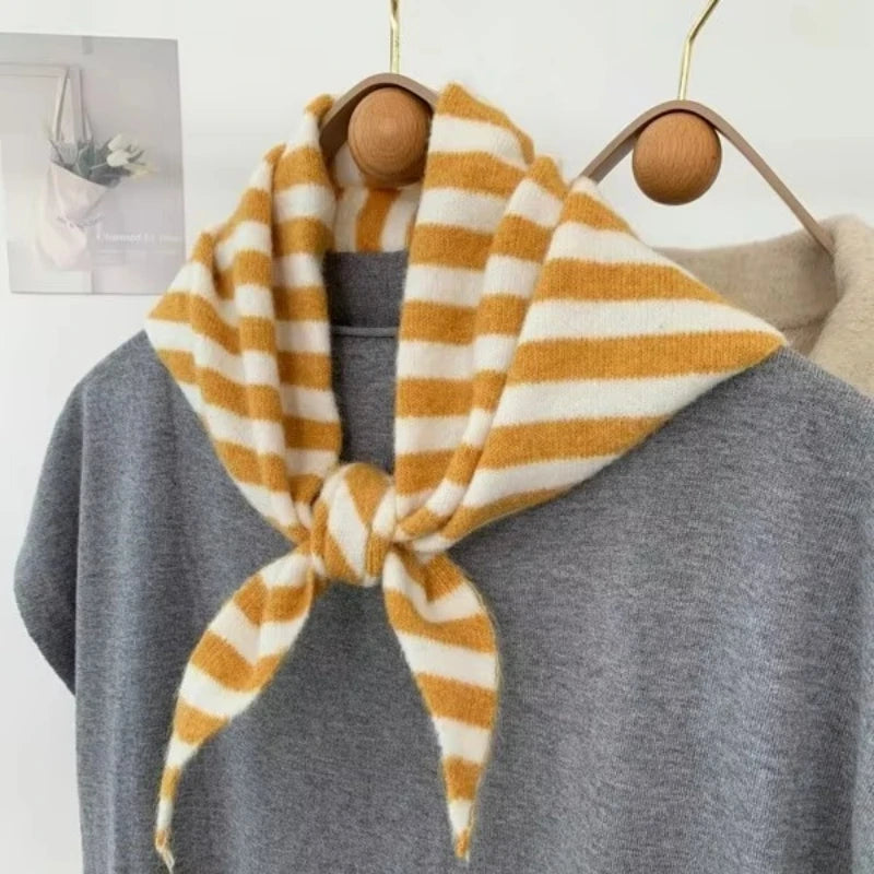 New Women Wool Scarf Shawl Winter Warm Soft Knitted Striped Triangle Fashion Brand Bandana Lady Wool Scarves