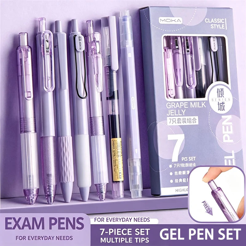 7pcs Boxed Press Students Exam Opening School Gift Gel Pen 0.5mm Black