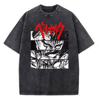 Berserk Print T Shirt Men Vintage Washed T-Shirt Anime Guts Graphic Tshirt Hip hop Streetwear Tees Casual Berserk Clothes