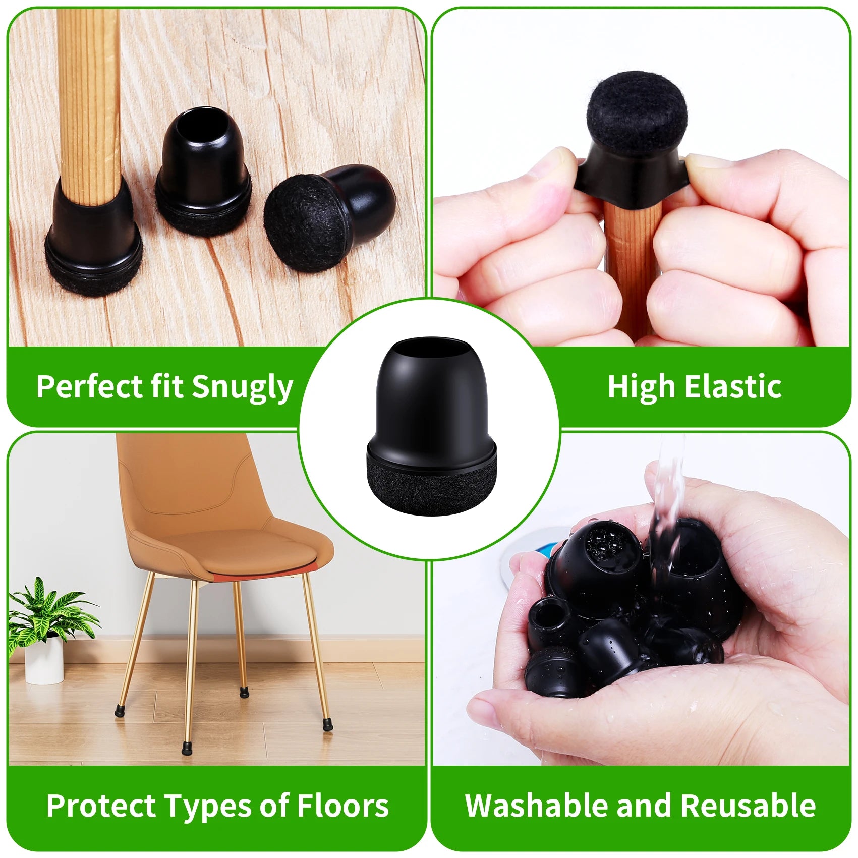 16PCS Chair Leg Protectors Silicone with Thick Wrap Felt Furniture Leg Pads for Protecting Floors from Scratches and Noise