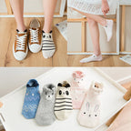 5 Pairs Lot Pack Women Socks Spring Summer Animal Unicorn Cat Fox Ear Cartoon Happy Funny Cute Lovely Cotton Ankle Socks Heart