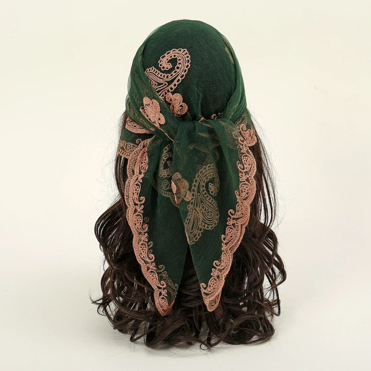Lace Paisley Embroidery Bandana Square Scarf Elegant Breathable Silk Scarves Women Sunscreen Lightweight Shawl Headband