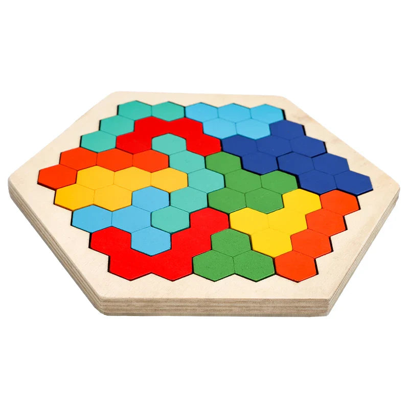 1 Set Wooden Blocks Puzzle Brain Teasers Toy Tangram Jigsaw Intelligence Colorful 3D Russian Blocks Montessori Educational