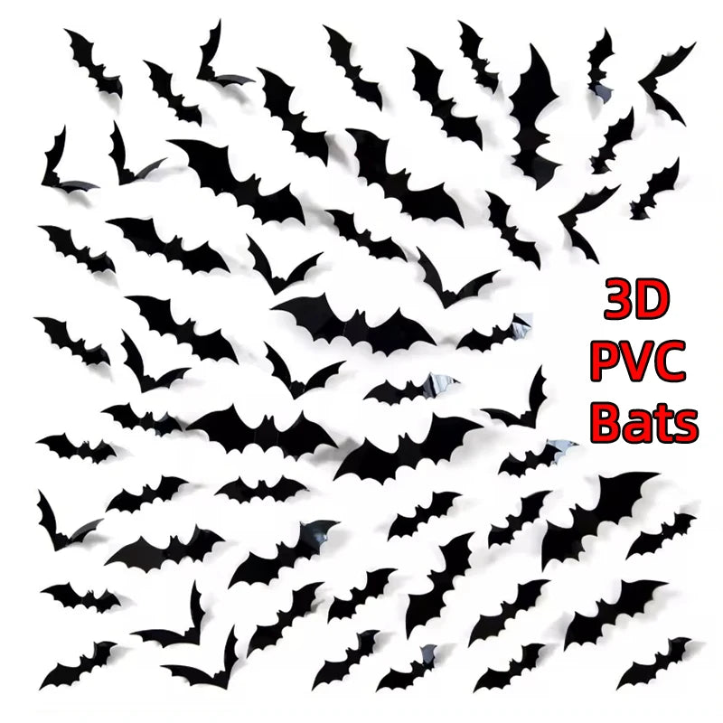 3D Black PVC Bat & Spider Wall Stickers – Halloween Spooky Decor