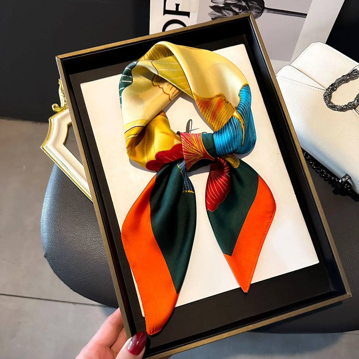 Luxury Chain Print Small Square Scarf Simulated Silk Thin Neck Scarf Fashion Sunscreen Headscarf For Women 70x70cm