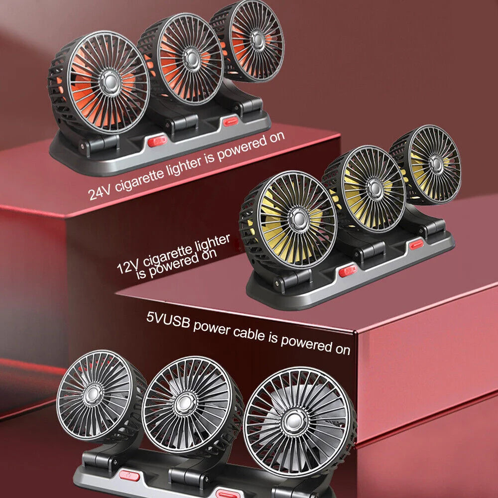 12v Automotive fan Car Fan 24v 360° Adjustable 3 Head Air Fan Low Noise Multifunctional Temporary Parking Card Auto Vehicles fan