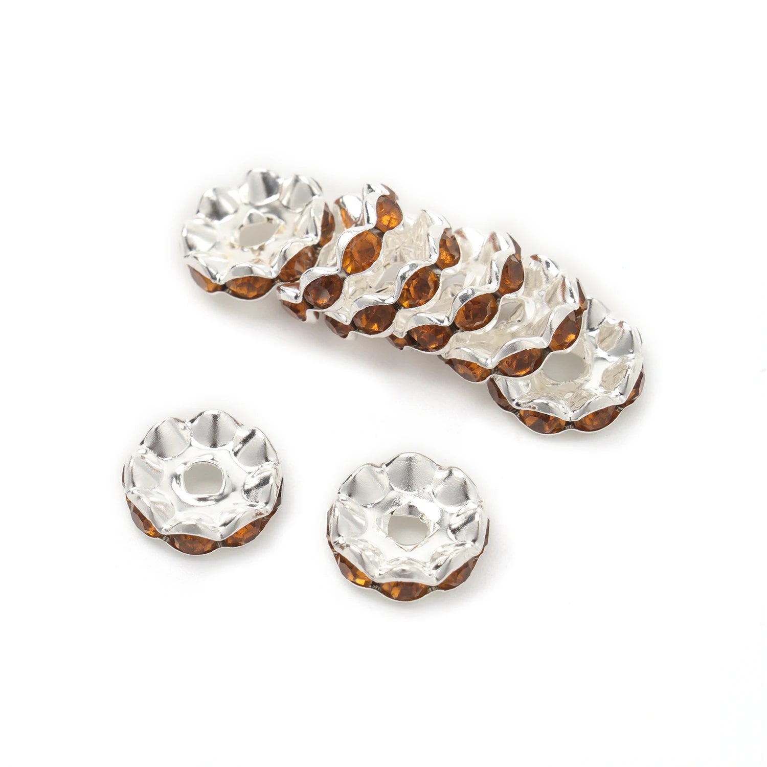 30pcs/lot 12mm Wave Side Rhinestone Spacer Beads Colorful Crystal Metal Rondelle for Jewelry Making Diy Crafts Accessories