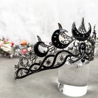 Gothic Black Moon Tiara Dark Queen Crown for Women Baroque Celestial Star Headpiece Vintage Cosplay Halloween Wedding Party Acce