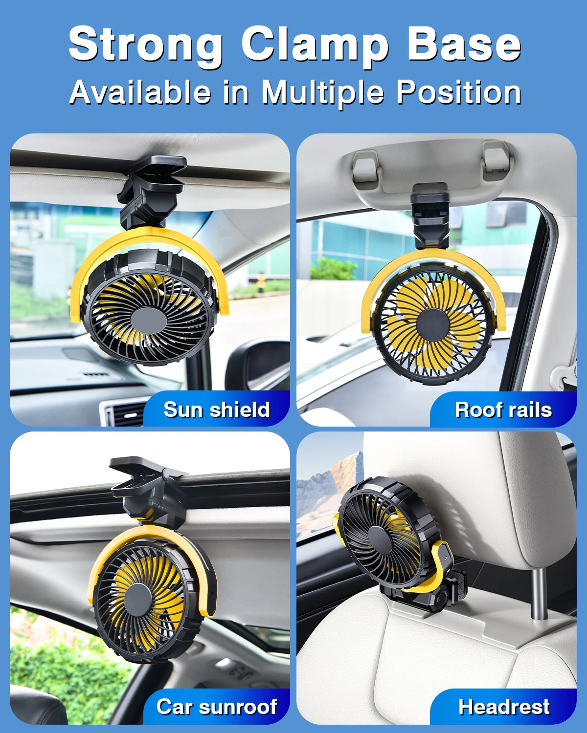 Hipacool Car Cooling Clamp Fan 2000mAh USB Rechargeable Fan Burshless Cooler 900° Rotatable Portable Cooling Tool Car Electronic