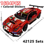 1684PCS Technical 488 GTE Champion GT Performance 1:8 Scale Racing Car Model Building Kits Sport Car Toy 42125 Collectible Decor
