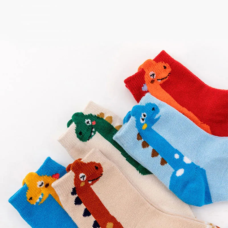 5 Pairs Kids Socks Cartoon Dinosaur Pattern Comfortable Children Socks For Boys And Girls