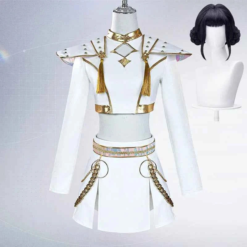 KPop Rumi Mira Zoey White Singing Suit Women Girls Halloween Party Role Playing Outfit Cosplay Costume Wig for Adult Children