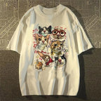 American Retro Fun Cartoon Cat Print Short-sleeved T-shirt Women's Summer Loose Top T-shirt Graphic T Shirts Women Clothing Y2K