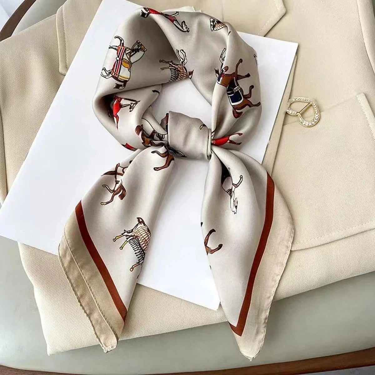 Elegant Nordic Style All Seasons Scarf Faux Silk Large Square Shawl Simple Chic Decorative Wrap For Teens