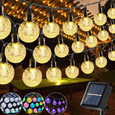 LED Solar String Lights Outdoor Crystal Ball String Light 8 Modes Lighting Solar Camping Lamp for Halloween Christmas Decoration