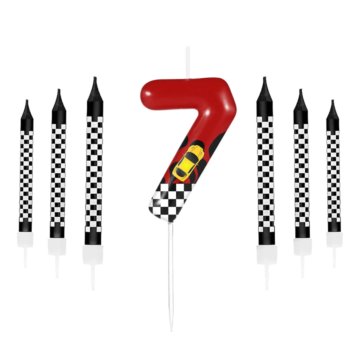 7pcs Red Racing Cars Themed Birthday for Cake Candles, Number 0 1 2 3 4 5 6 7 8 9 10 Candle Birthday Cake Topper
