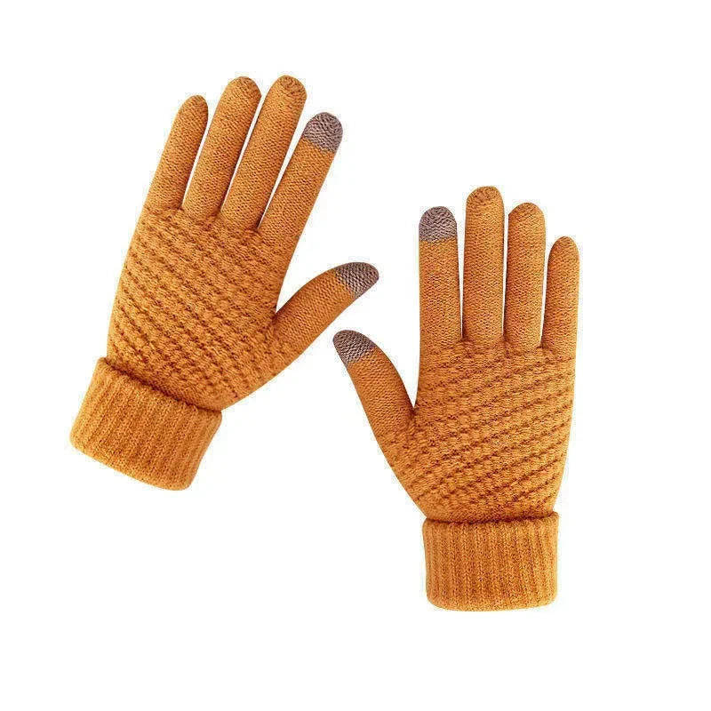 Women Men Warm Winter Touch Screen Gloves Stretch Classical Knit Mittens Wool Full Finger Outdoor Cycling Driving Glove