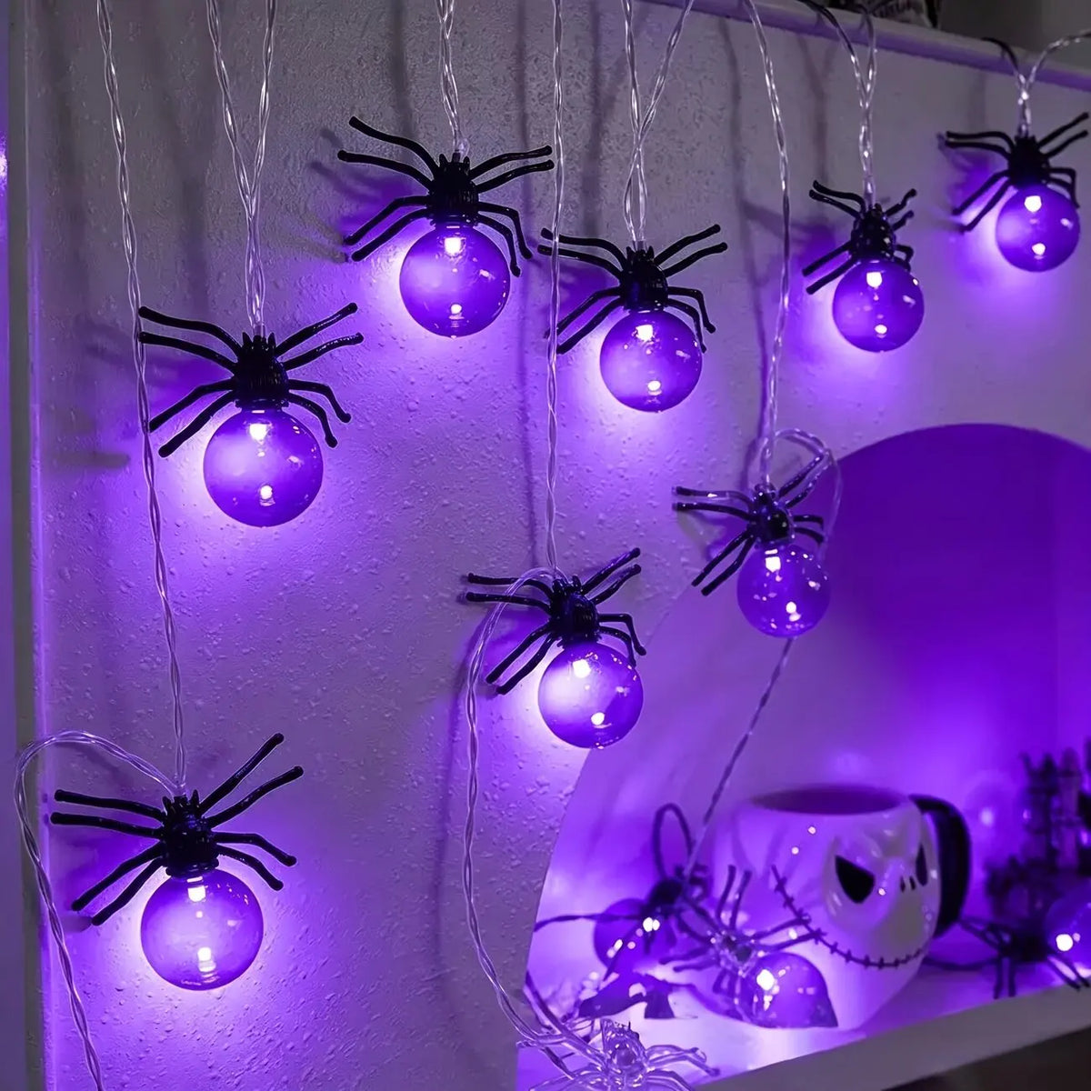 10LED Spider String Lights Halloween Decorations Battery Powered Fairy Lights for Party Haunted House Indoor Outdoor