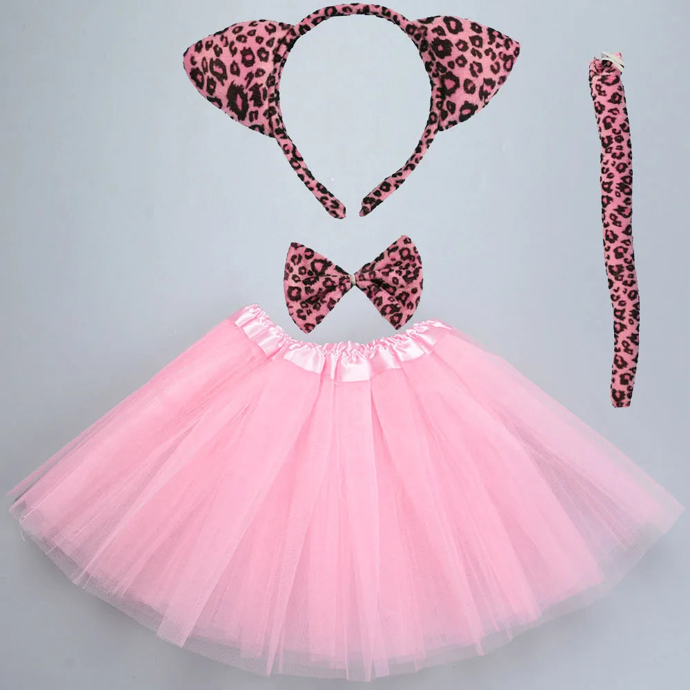 Animals  Children  Headband Tutu Skirt Tail Bow Kids  Girl Party Props Elephant Tiger Fox     Halloween Costume Cosplay