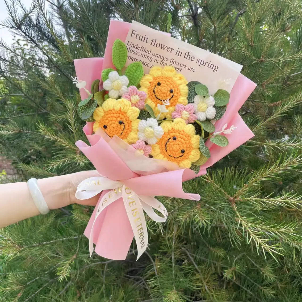 Finished Knitted Flowers Sunflowers Crochet Bouquet Creative Knitted Flowers Valentine Mothers' Day Birthday Graduation Gifts