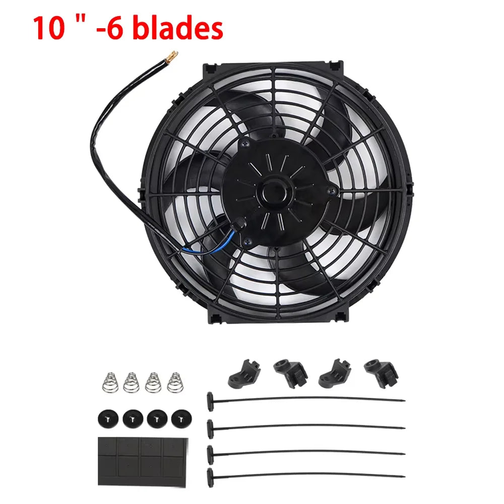Universal 7/9/10/12/14/16 Inch 12V 80W 2100RPM Car Air Conditioning Cooling Fan Blade Cool Mounting Kit CF-1001
