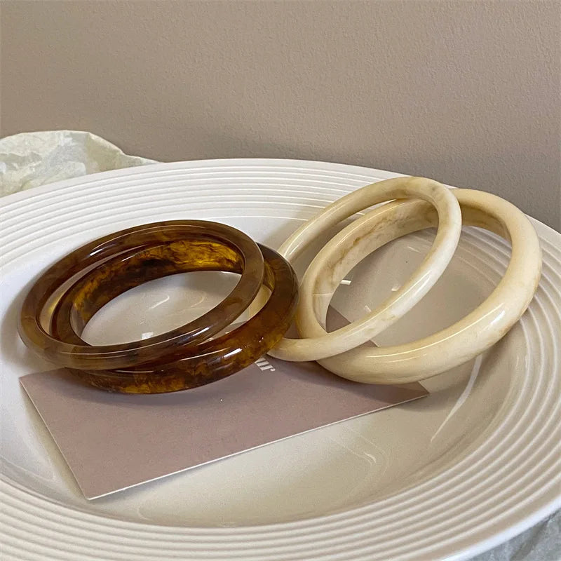 Retro Brown Resin Bangles Acrylic Marble Bracelet For Women Fashion Party Jewelry Gift
