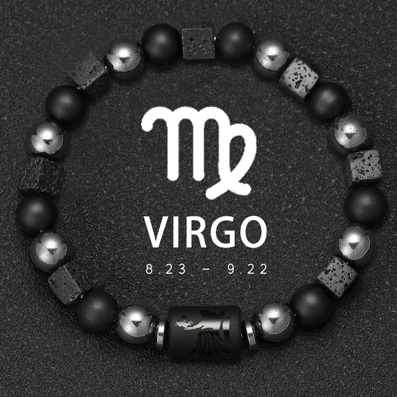 12 Constellation Zodiac Bracele Signs Beads Couples Bracelet Square Volcanic Stone Elastic Charm Bracelet for Women Men Gift
