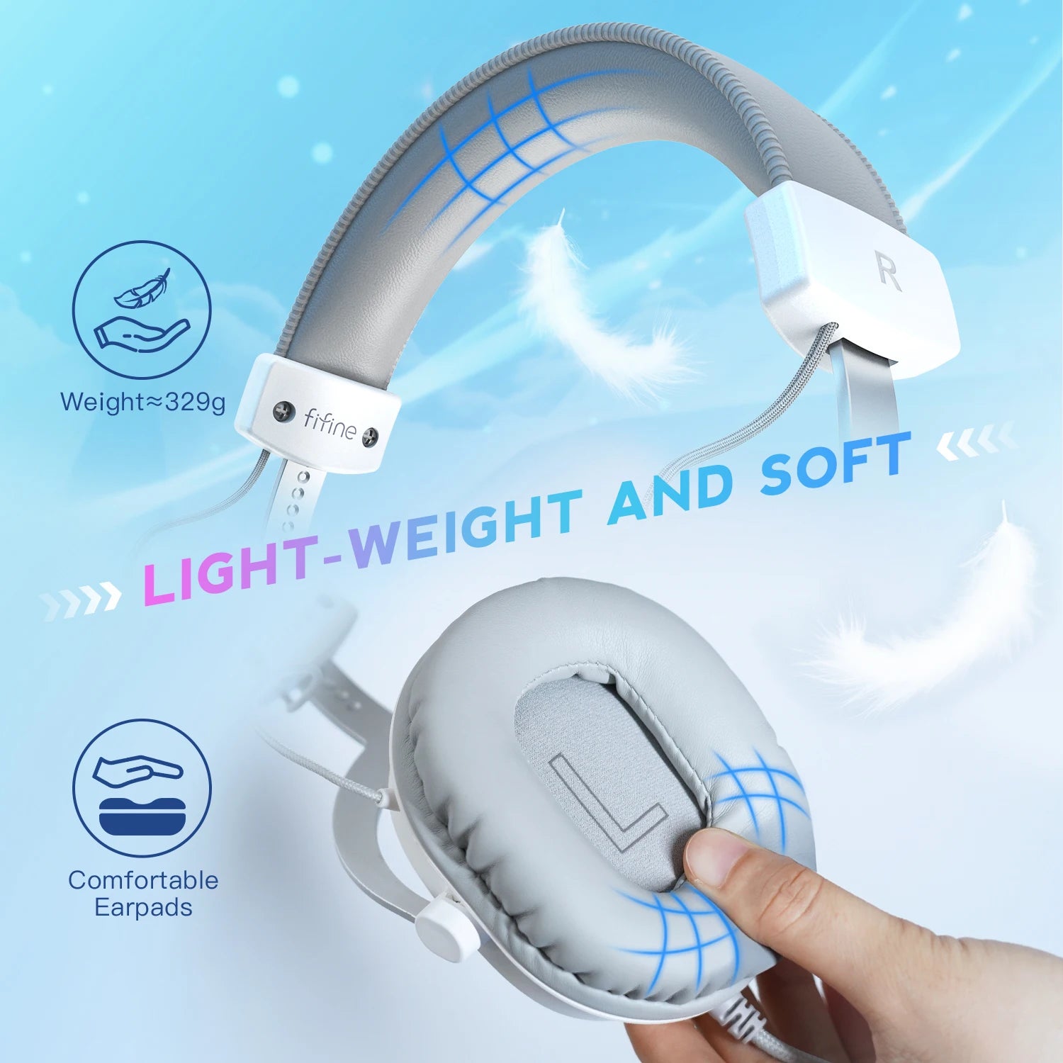 FIFINE USB Gaming Headset with 7.1 Surround Sound/3.5mm Jack/Microphone,Over-Ear Wired Headphone for PC PS4/5 Xbox Ampligame H9W