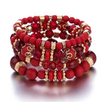 4Pcs Bohemia Acrylic Beaded Bracelet Set For Women Solid Heart Charm Elastic Chain Bangle Men Retro Daily Wear Jewelry Gift
