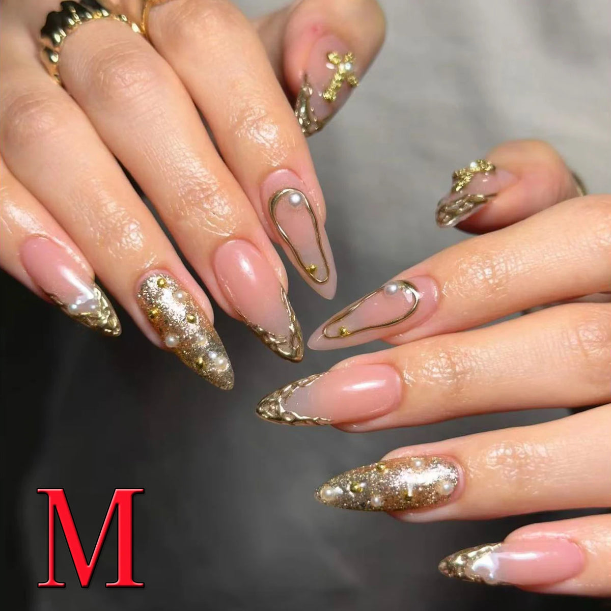 10PCS Diamond French Pointed Nail Short Square Nail Nude Fake Nail With Gold Glitter Diamond Nail Leopard Print Fake Nail