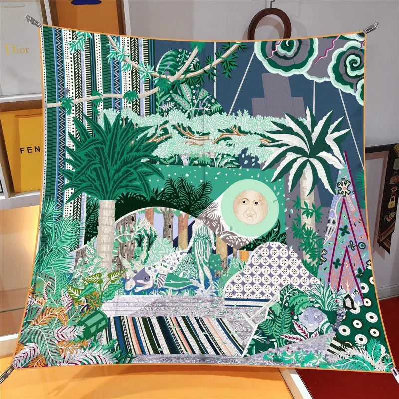New 90cm Medium Square Scarf Desktop Printing Exquisite Right-angle Crimped High-quality Twill Women's Headscarf Shawl